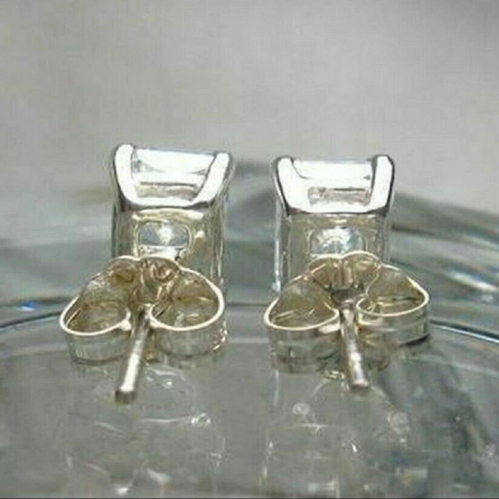 New 925 Silver Radiant Diamond Stud Earrings - Picture 2 of 6